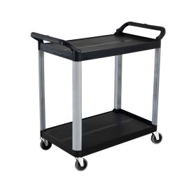 SOGA 2 Tier Food Trolley Portable Kitchen Cart Multifunctional Big Utility Service with wheels 950x500x640mm Black