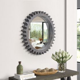 Vintage 17'' x 17'' Wood Round Hanging Gear Shape Decorative Mirror Patchwork Effect With Large-size Mirrors Individually On Art Walls