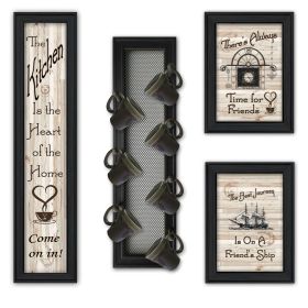 "Kitchen Collection VII" 4-Piece Vignette with 7-Peg Mug Rack by Millwork Engineering, Black Frame