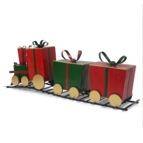 Festive Iron Train Decor with Gift-Shaped Carriages