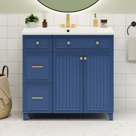 36-inch Bathroom Vanity, Transitional Style Bathroom Cabinet with Resin Sink, Navy Blue Single Bathroom Cabinet