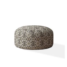 Indoor REFLECTION Blue/Taupe/Camel Tan Round Zipper Pouf - Stuffed - Extra Beads Included! - 24in dia x 20in tall