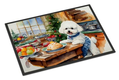 Bichon Frise Christmas Cookies Doormat Front Door Mat Indoor Outdoor Rugs for Entryway, Non Slip Washable Low Pile, 24H X 36W