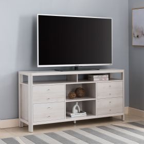 TV Stand, Livingroom 60" TV Console Table with 4 Drawers, 2 Shelves- White Oak